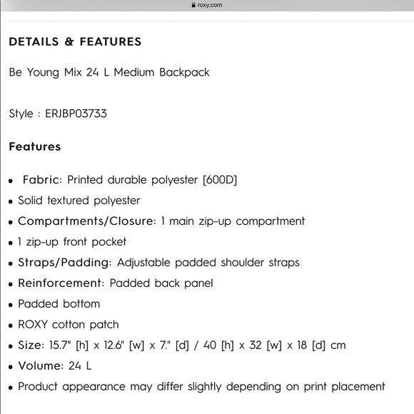 🌺3XHP! NWT Roxy Be Young Mix 24 L Medium Backpack - Picture 7 of 7